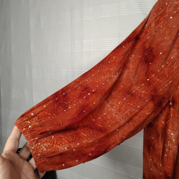 DressBarn Peasant Blouse 3/4 Sleeve Burnt Orange Sequins Embroidered 3X - Picture 2 of 15